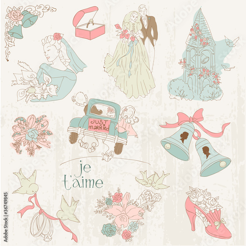 Vintage Wedding Design Elements - for Scrapbook, Invitation in v
