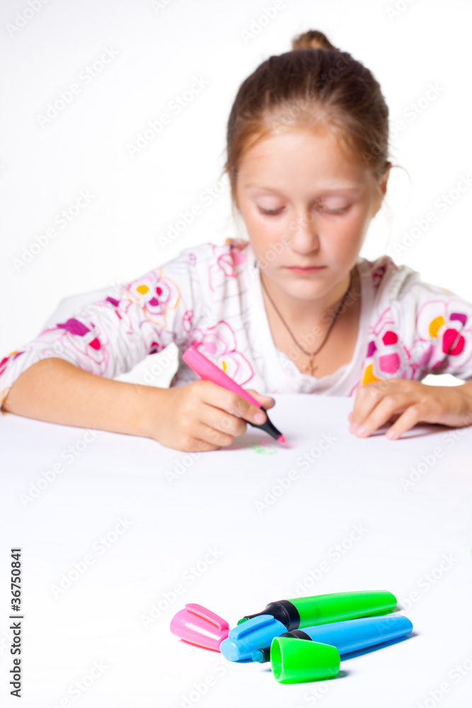 little child drawing on a white background. little child drawing on a white background.