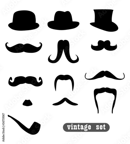 vintage set, with mustaches, hats and one pipe