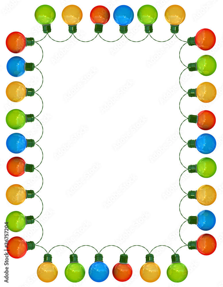 Frame of Christmas lights isolated on white