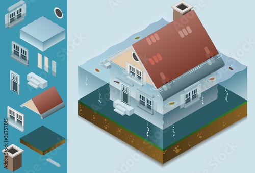 isometric flooded house