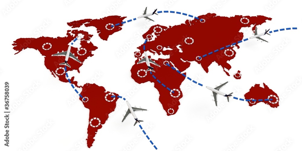3d global flight routes concept