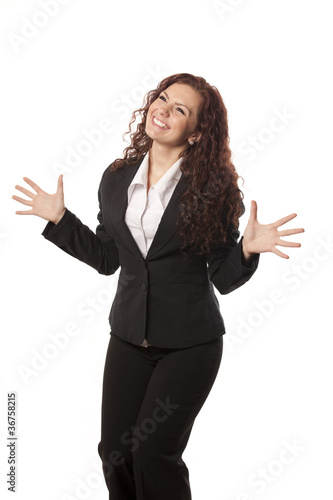 Excited young businesswoman