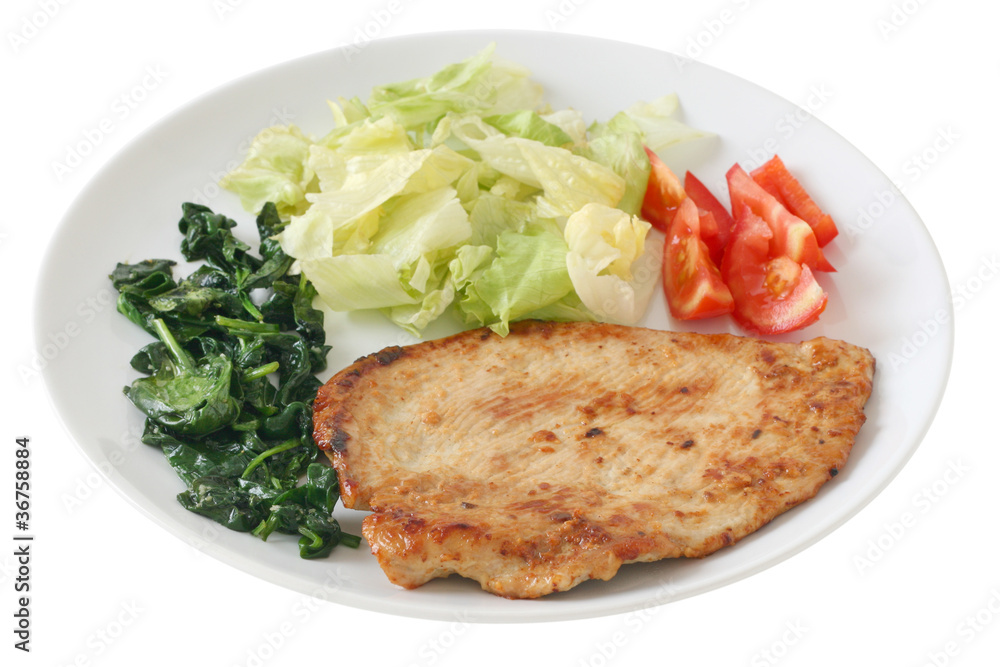 fried turkey with salad and spinach fried turkey with salad and spinach