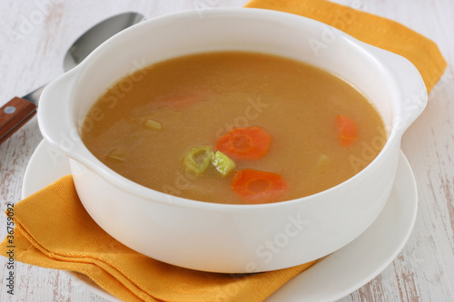 leek soup in white bowl