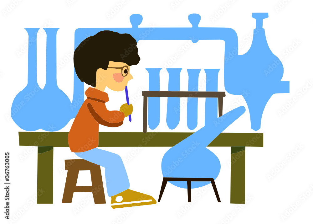 vector portrait of the boy in chemical laboratory