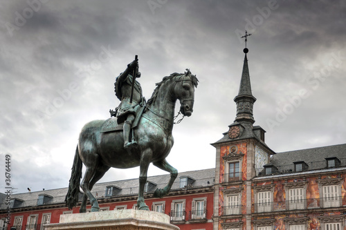 Architecture at Plaza Mayor (Main Square) in Madrid, Spain. Casa