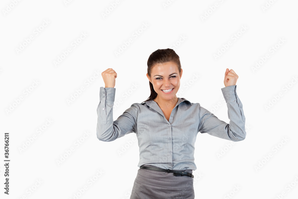 Successful businesswoman with the fists up Successful businesswoman with the fists up