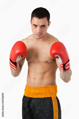 Young boxer in fighting stance