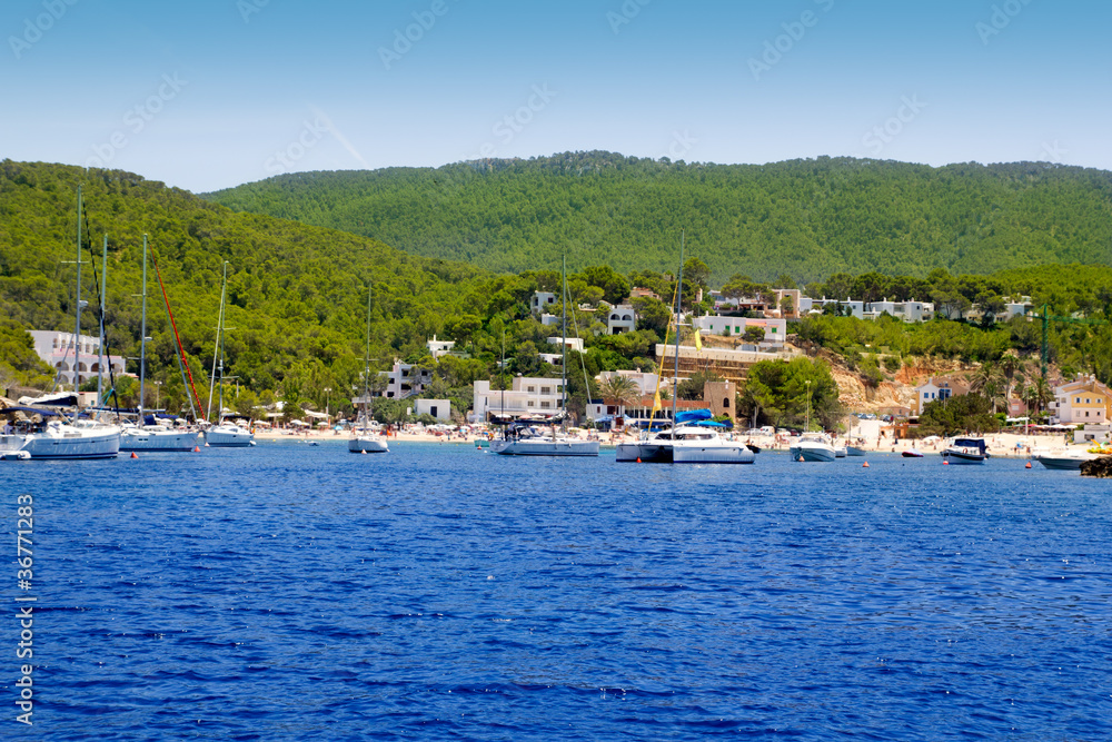 Cala Vadella beach in Ibiza on Balearic Islands