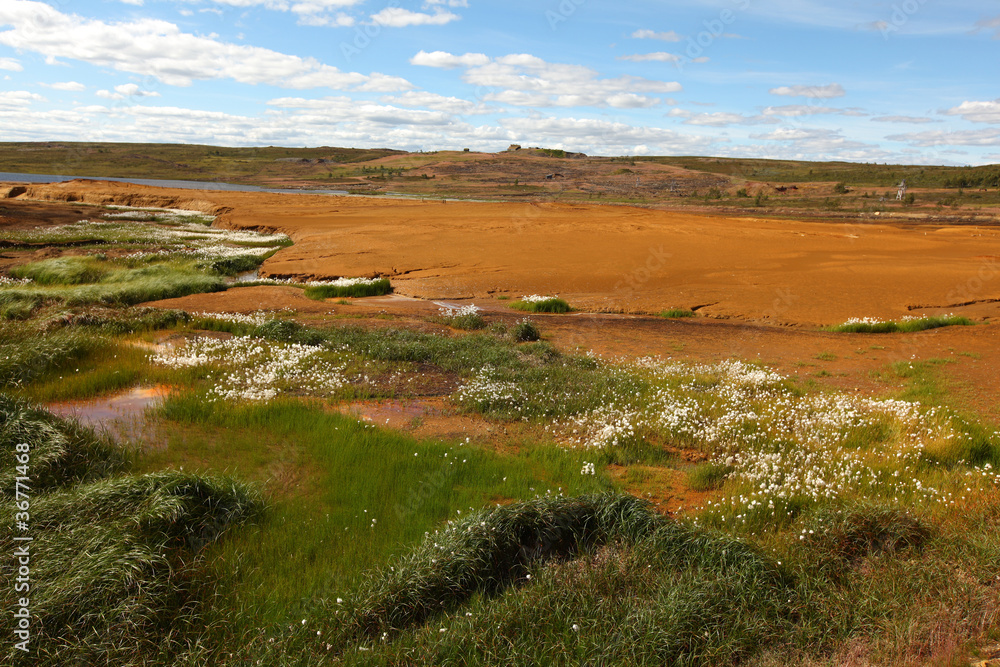 Fototapeta premium Landscape tarnished with copper mining residue in Norway