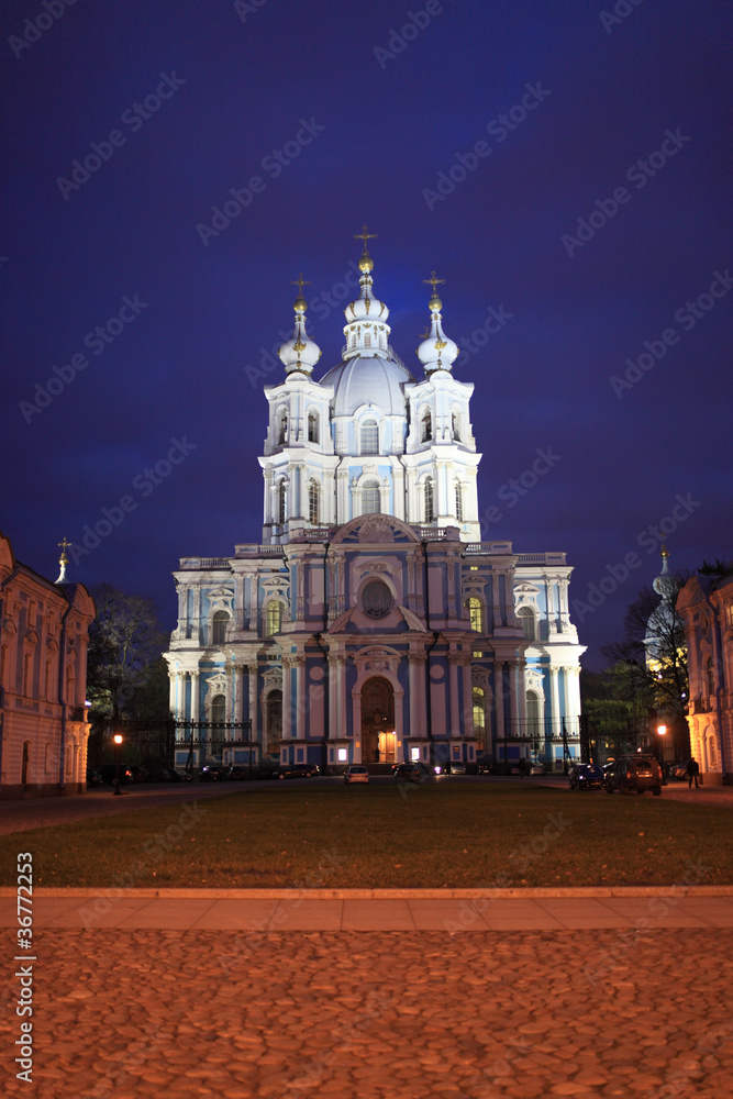 Smolny Cathedral at night