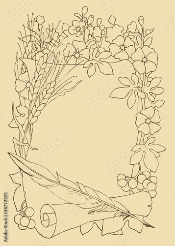 Vector frame of a scroll with the pen