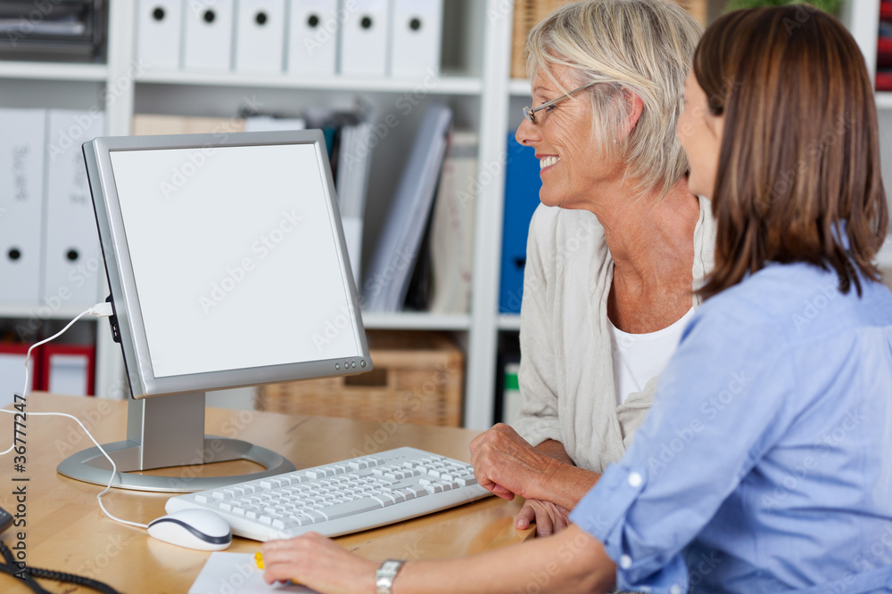 zwei frauen schauen auf den computer zwei frauen schauen auf den computer