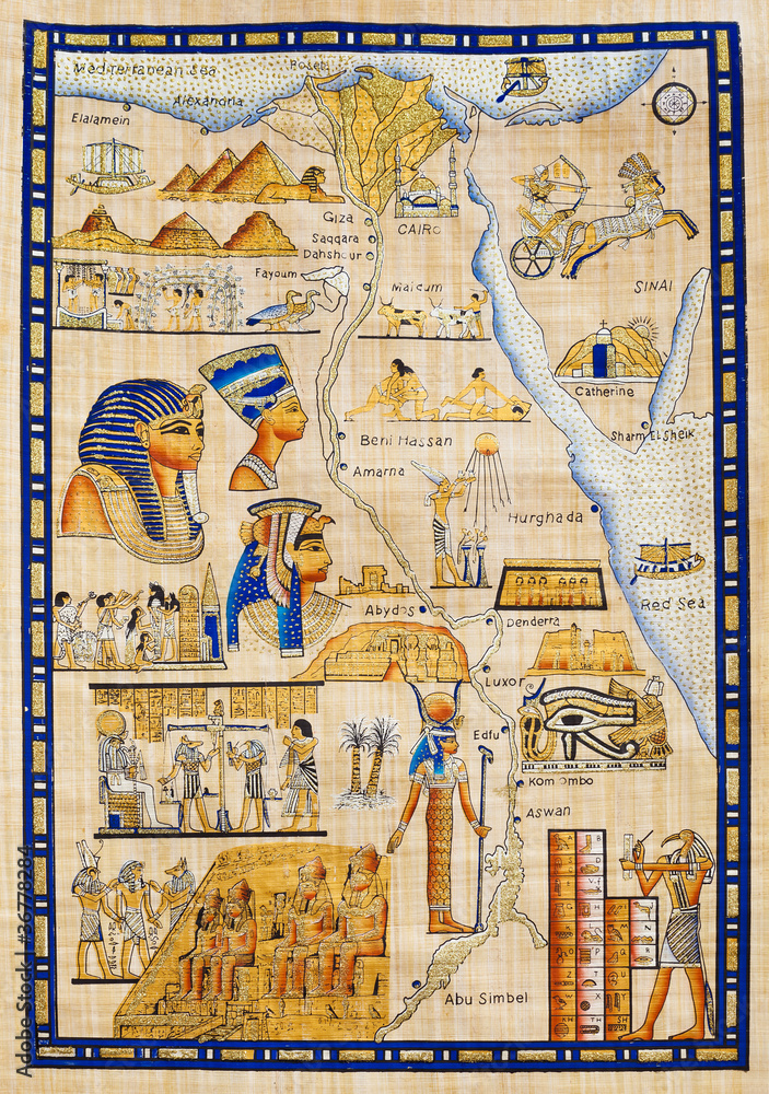 Naklejka premium Antique Egypt map drawn on papyrus
