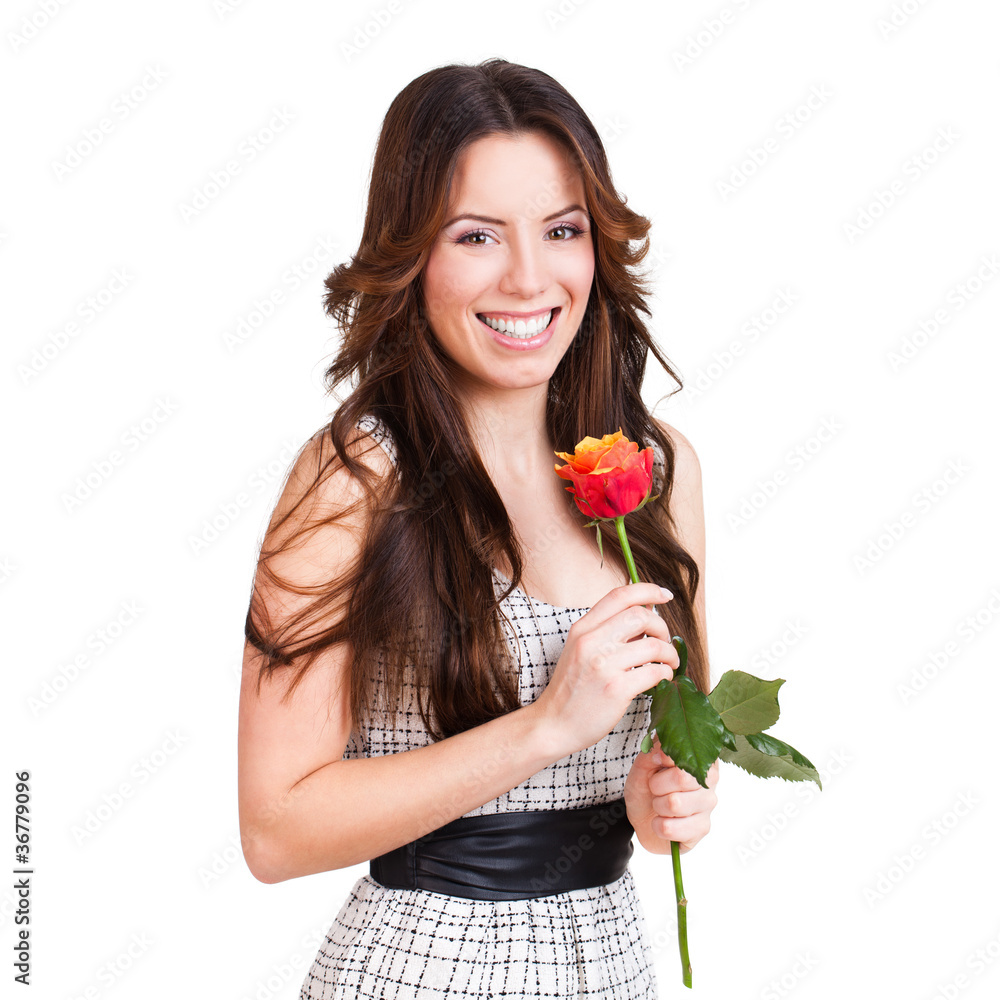 brünette Frau mit Rose brünette Frau mit Rose
