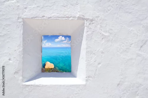 Fototapeta Ibiza białe ściany śródziemnomorskie okno
