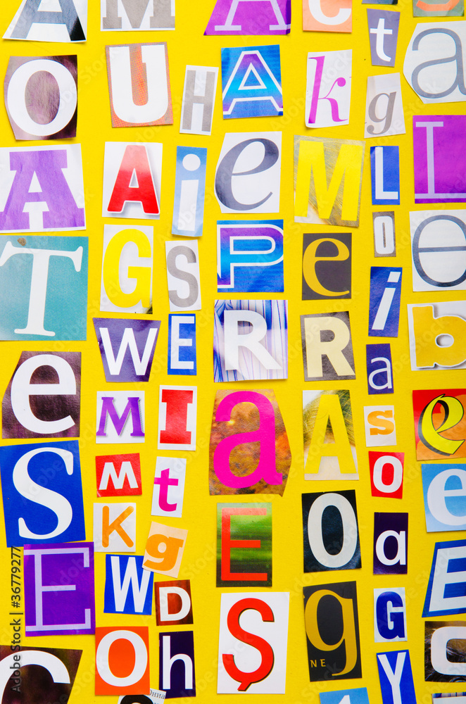 Newspaper clippings with various letters Newspaper clippings with various letters