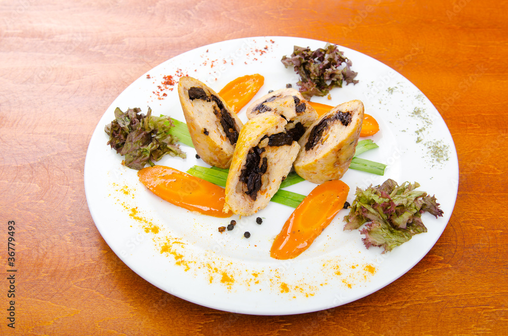 Meat and vegetable roll in plate Meat and vegetable roll in plate