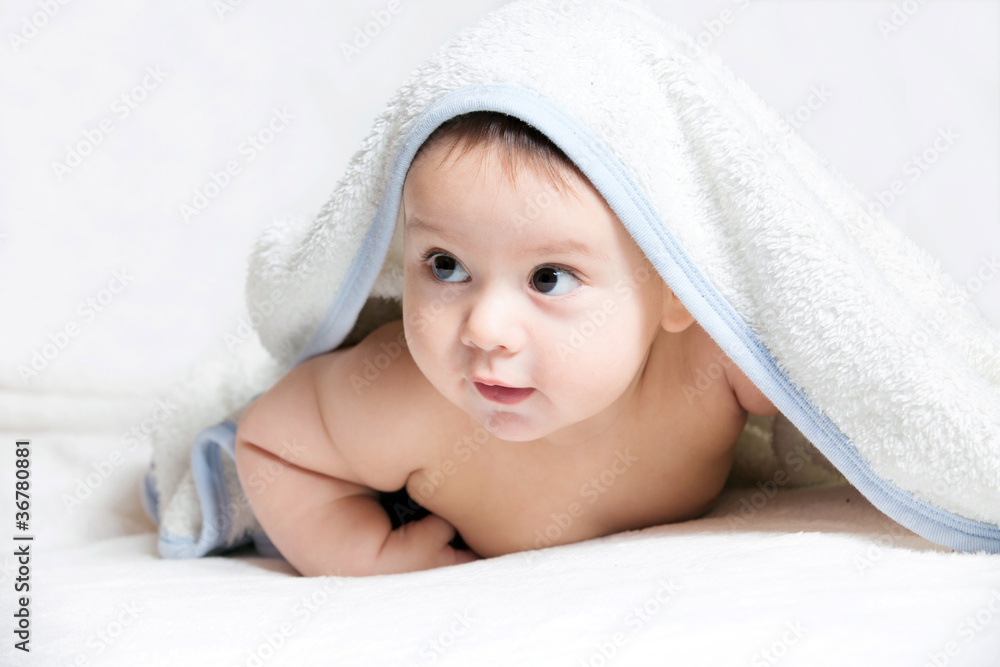 Little baby under white towel Little baby under white towel