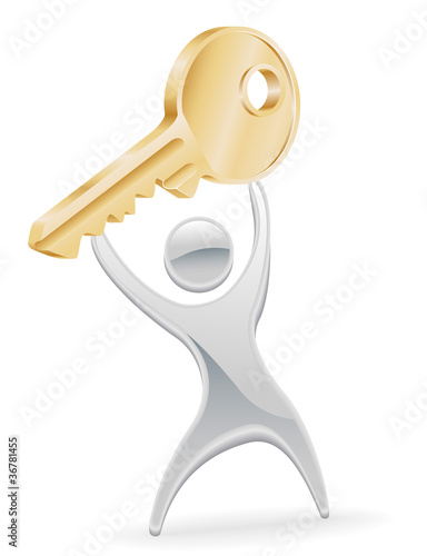 Metal character holding up key