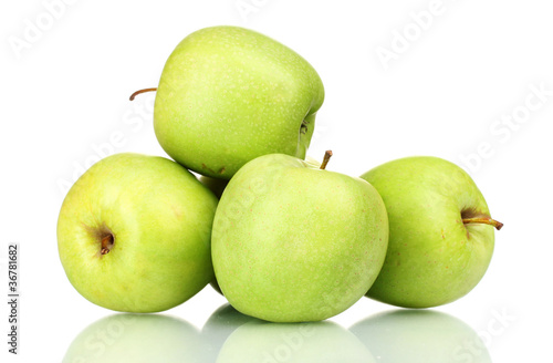 juicy green apples isolated on white