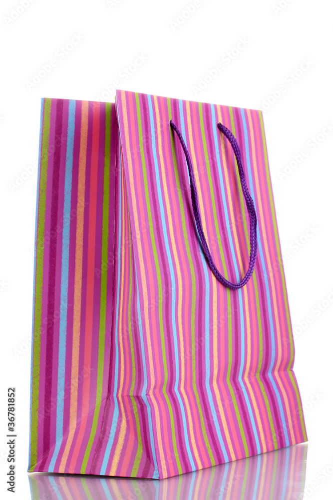 Striped gift bag isolated on white