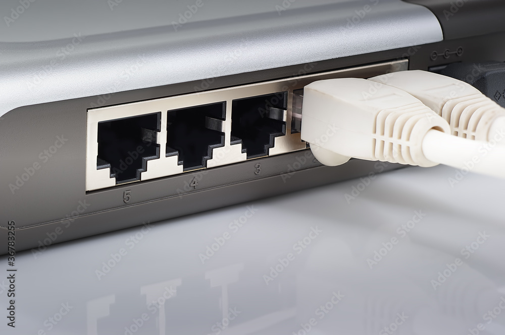 Network switch plugs closeup. Network switch plugs closeup.