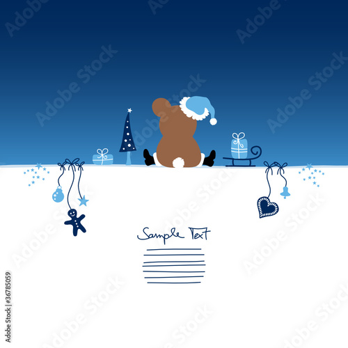 Card Christmas Teddy & Symbols Blue