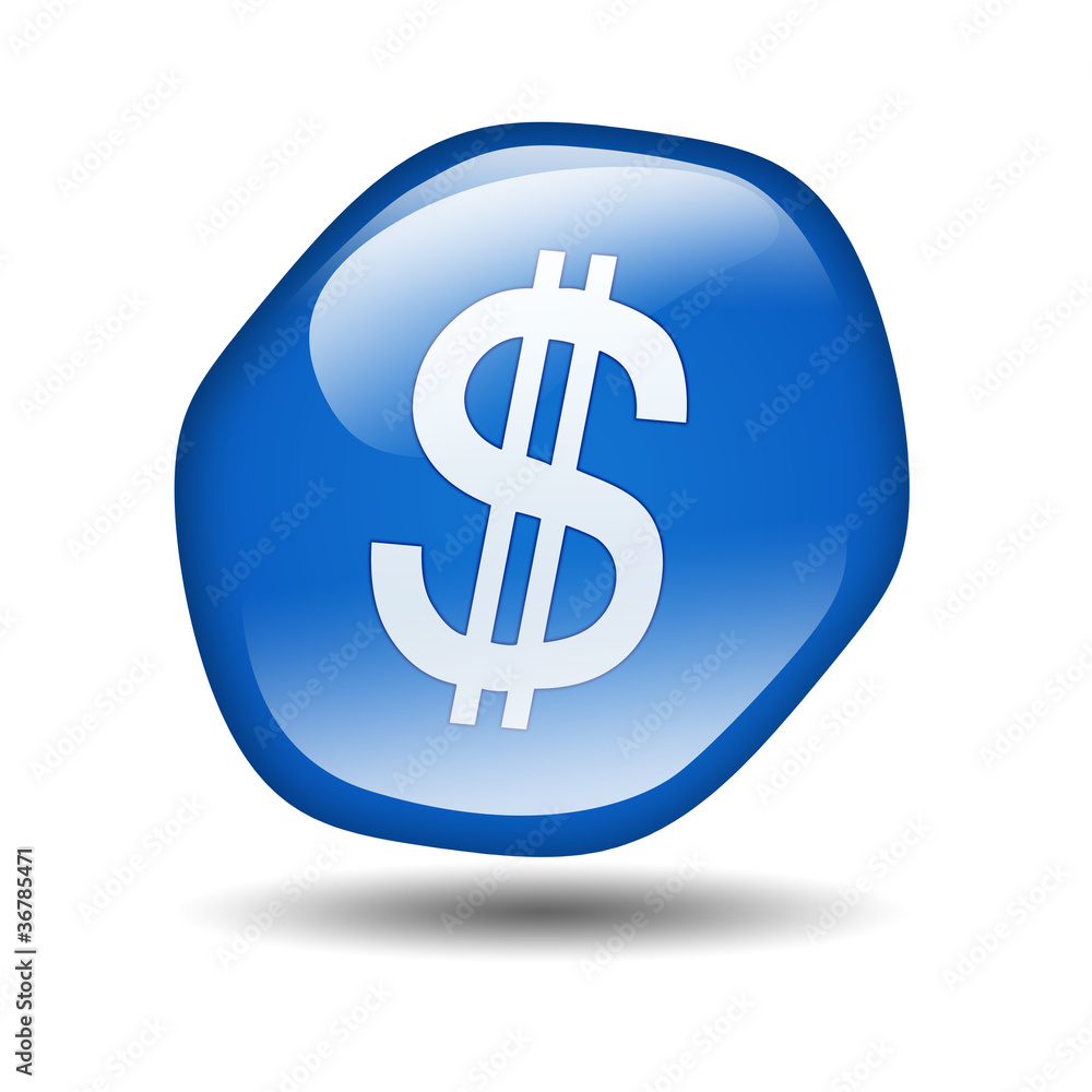 Obraz premium Boton brillante azul hexagonal simbolo dolar