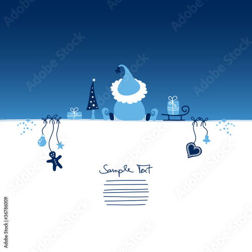 Card Christmas Elf & Symbols Blue