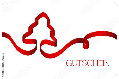 Gutschein Schleife Weihnachtsbaum & Kringel rot