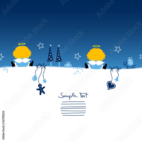 Card 2 Christmas Angels & Symbols Blue