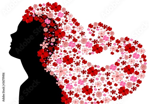 Black silhouette of woman with floral hair