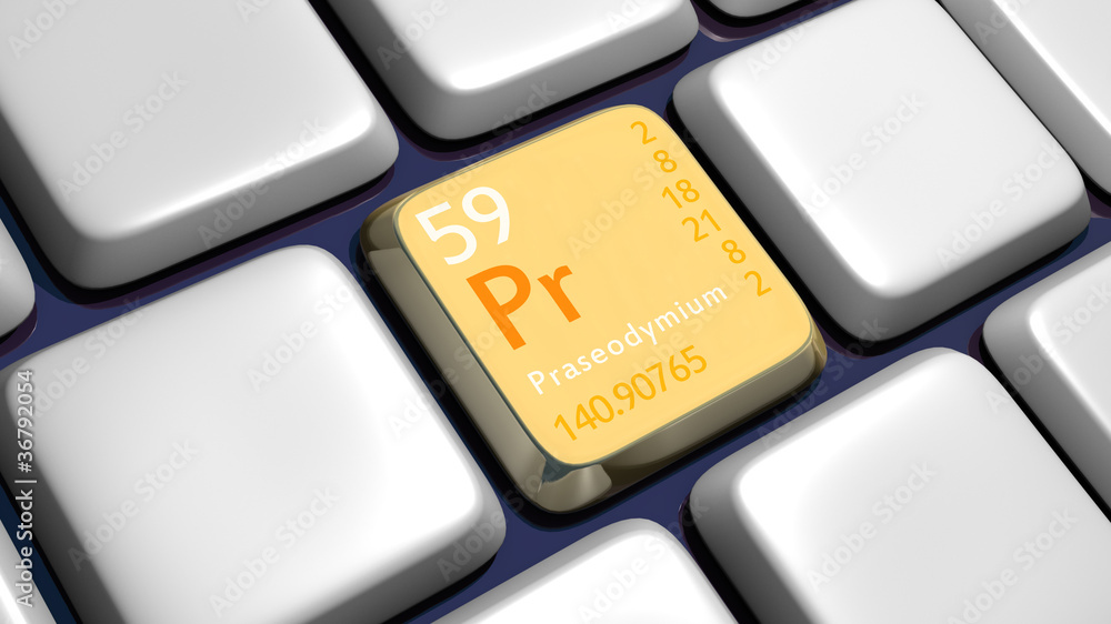 Keyboard (detail) with Praseodymium element Keyboard (detail) with Praseodymium element