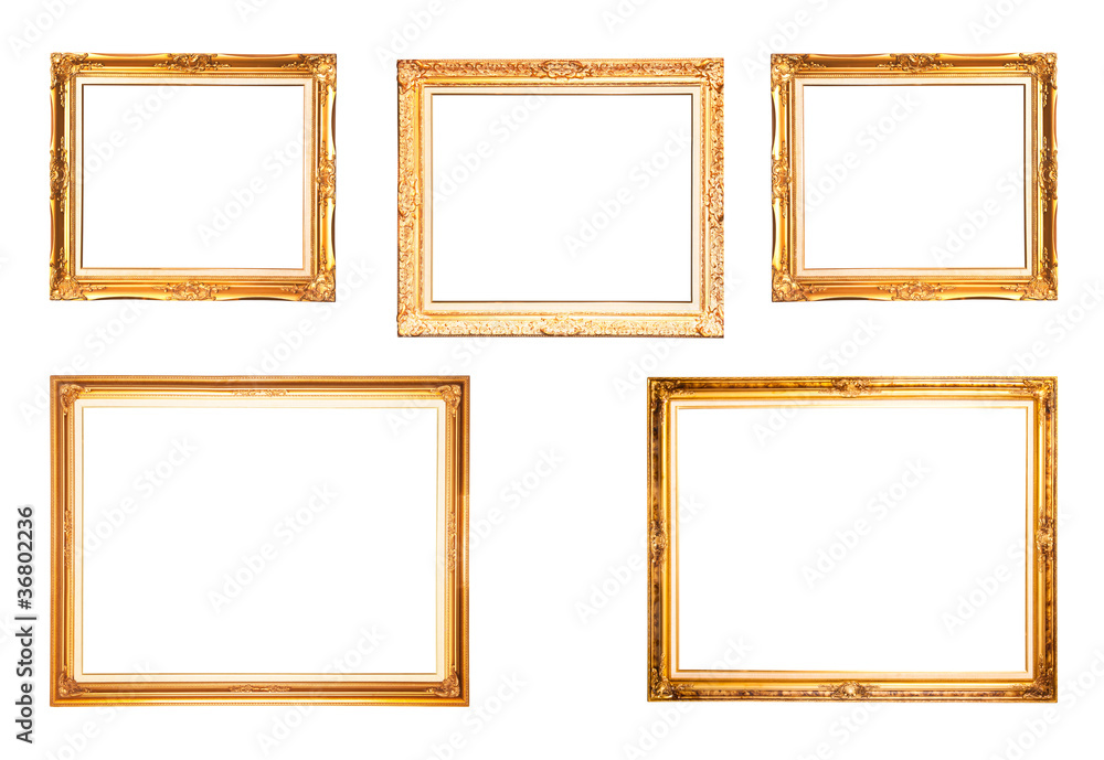 collection of gold photo frame with white background collection of gold photo frame with white background