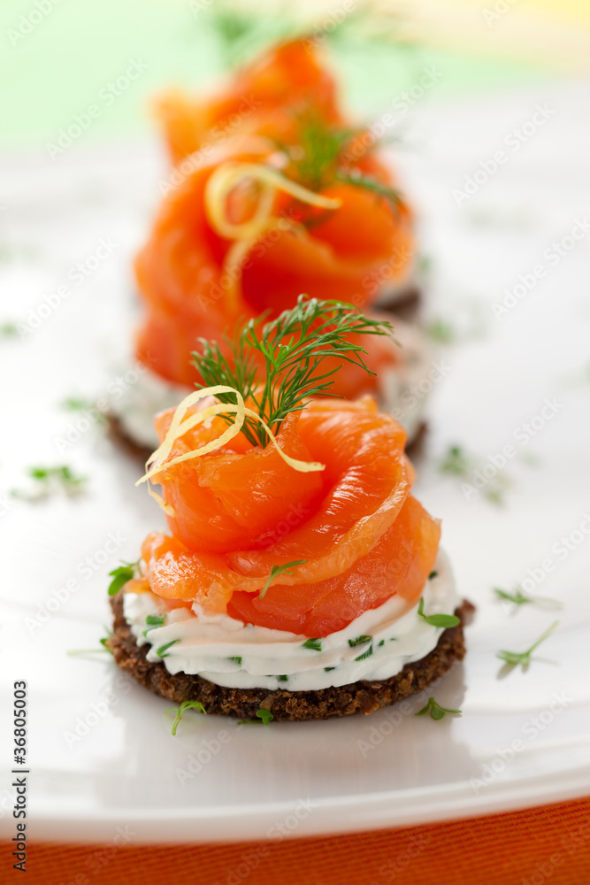 Canapes with smoked salmon Canapes with smoked salmon