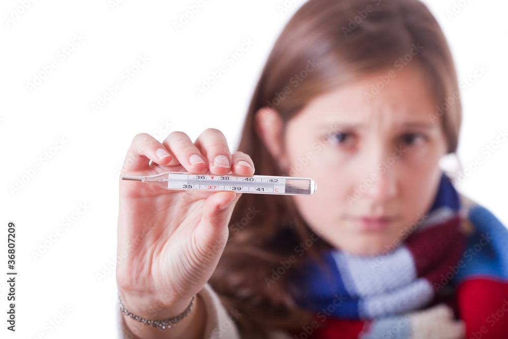Sick Woman with Thermometer Sick Woman with Thermometer