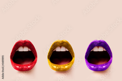 Trio of Lips - Skin Coloured Background (Isolated)