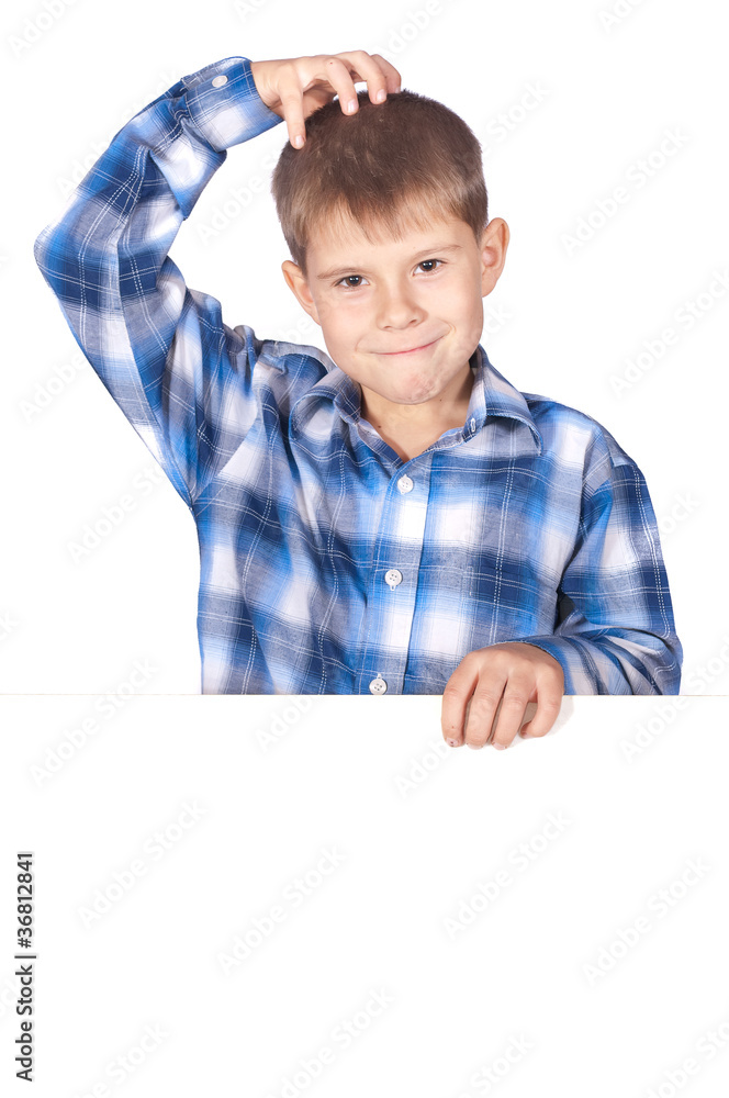 Boy with a white banner Boy with a white banner