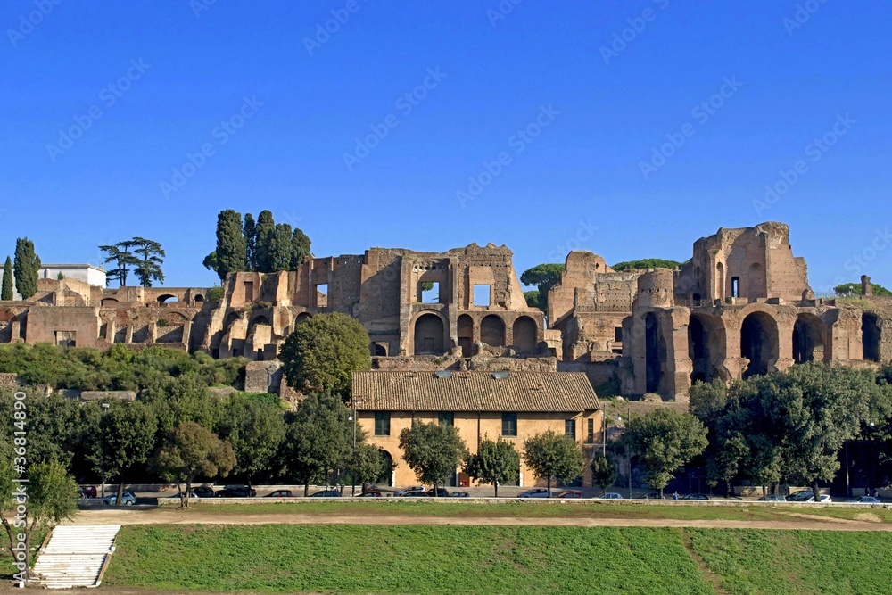 Roma - Palazzi imperiali imperiali del Colle Palatino foto de Stock | Adobe  Stock