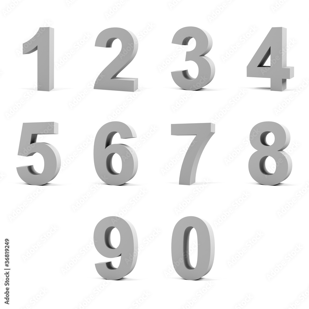 Number from 0 to 9 on white background. Number from 0 to 9 on white background.