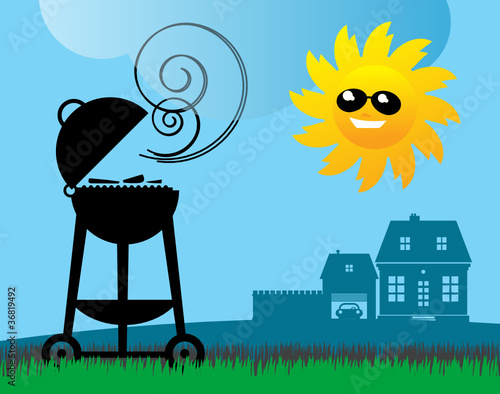 BBQ and Sun, vector illustration