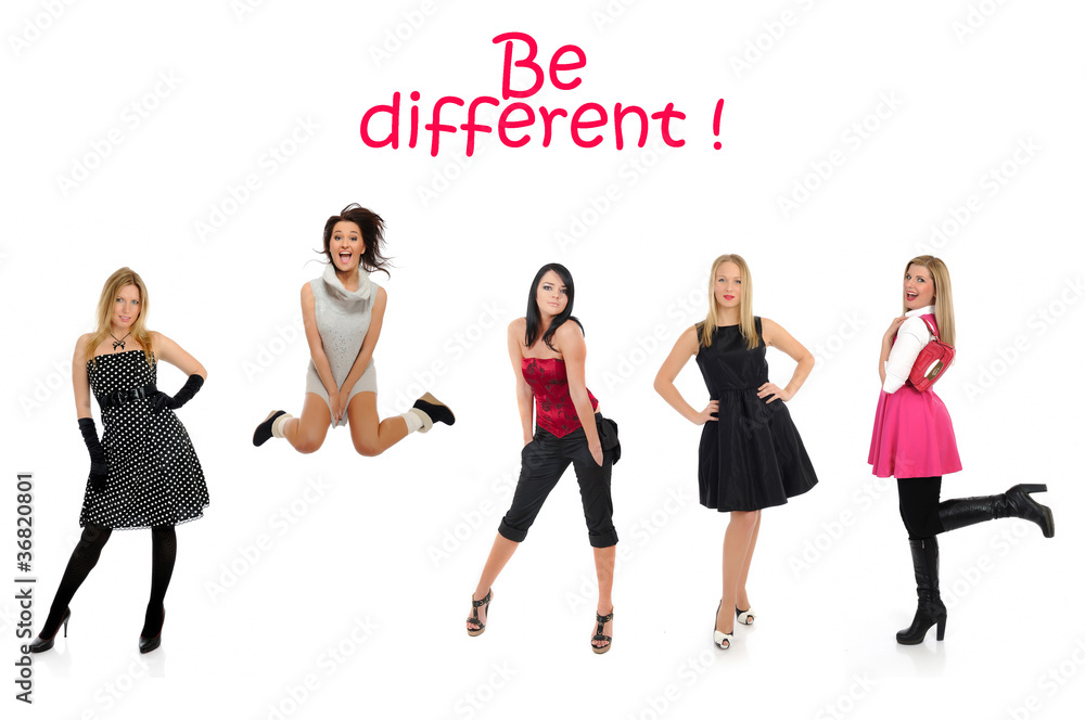 Obraz premium group of beautiful woman and one crazy girl jumping