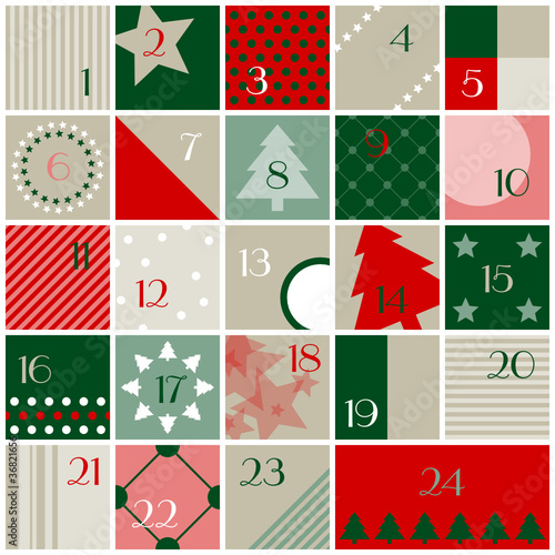 Advent Calendar Red/Green/Beige