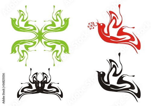 Birdie-butterfly. Vector symbols