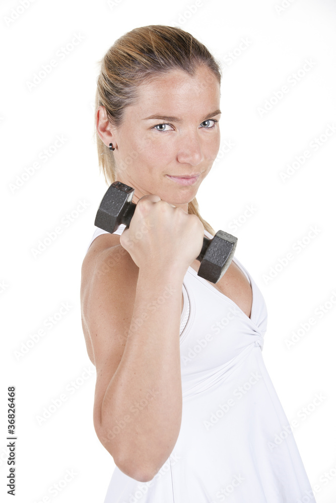 beautiful blond woman with blue eyes in fitness outfit isolated beautiful blond woman with blue eyes in fitness outfit isolated