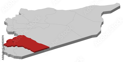 Map of Syria, Rif Dimashq highlighted photo