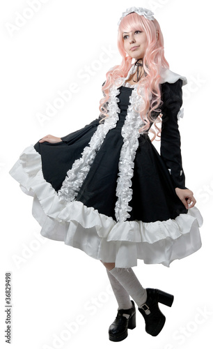 Cosplay girl in black dress