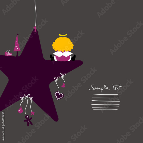 Angel Sitting On Dark Purple Star & Symbols